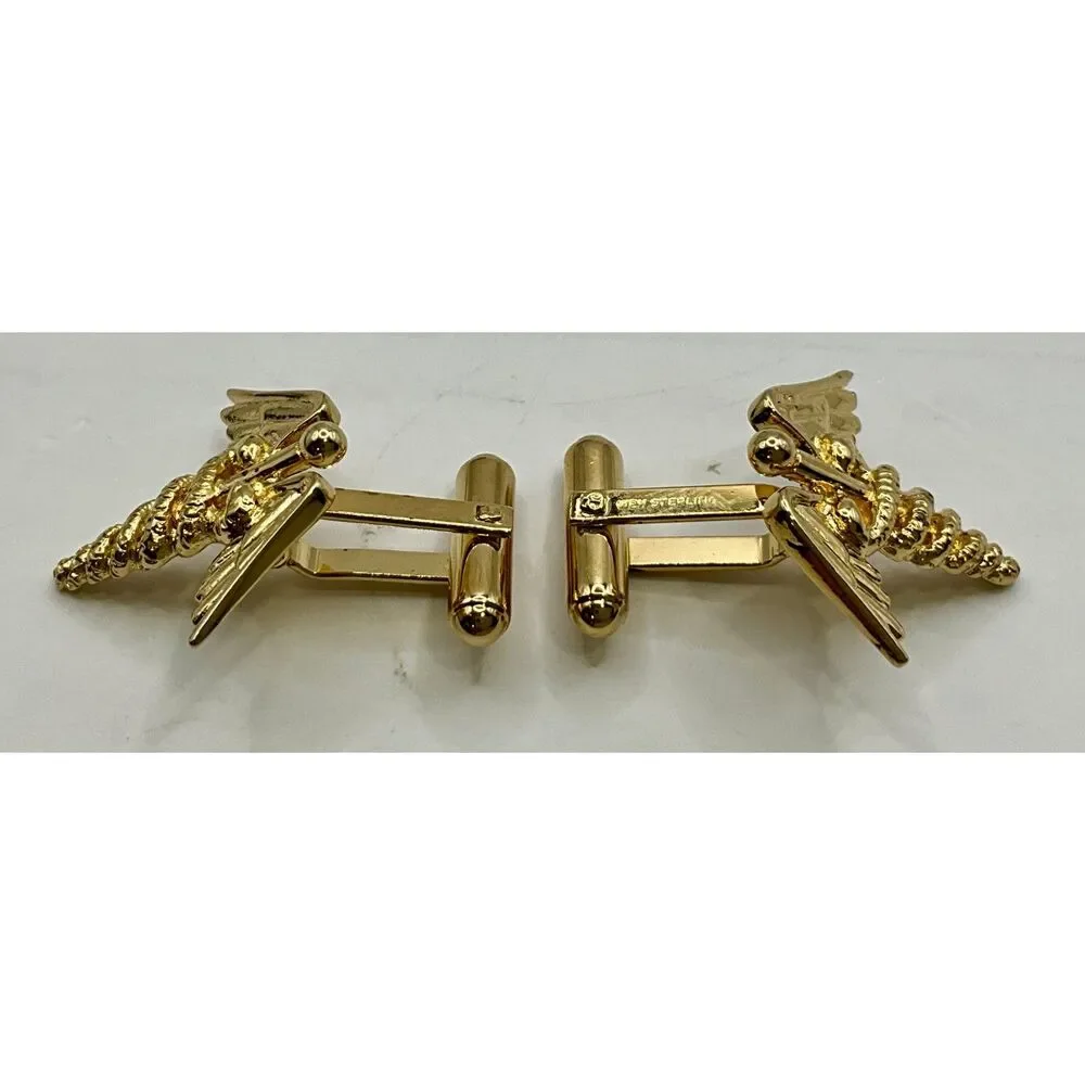 Vintage Sterling Silver Gold Tone Medical Caduceus Cufflinks 9gr